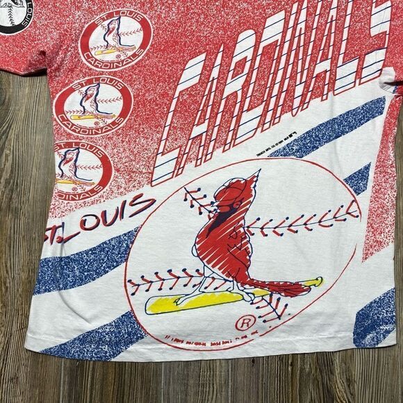 AOP MLB St. Louis Cardinals Baseball All Over Print Vintage T-Shirt Size XL 90’s - Picture 2 of 13